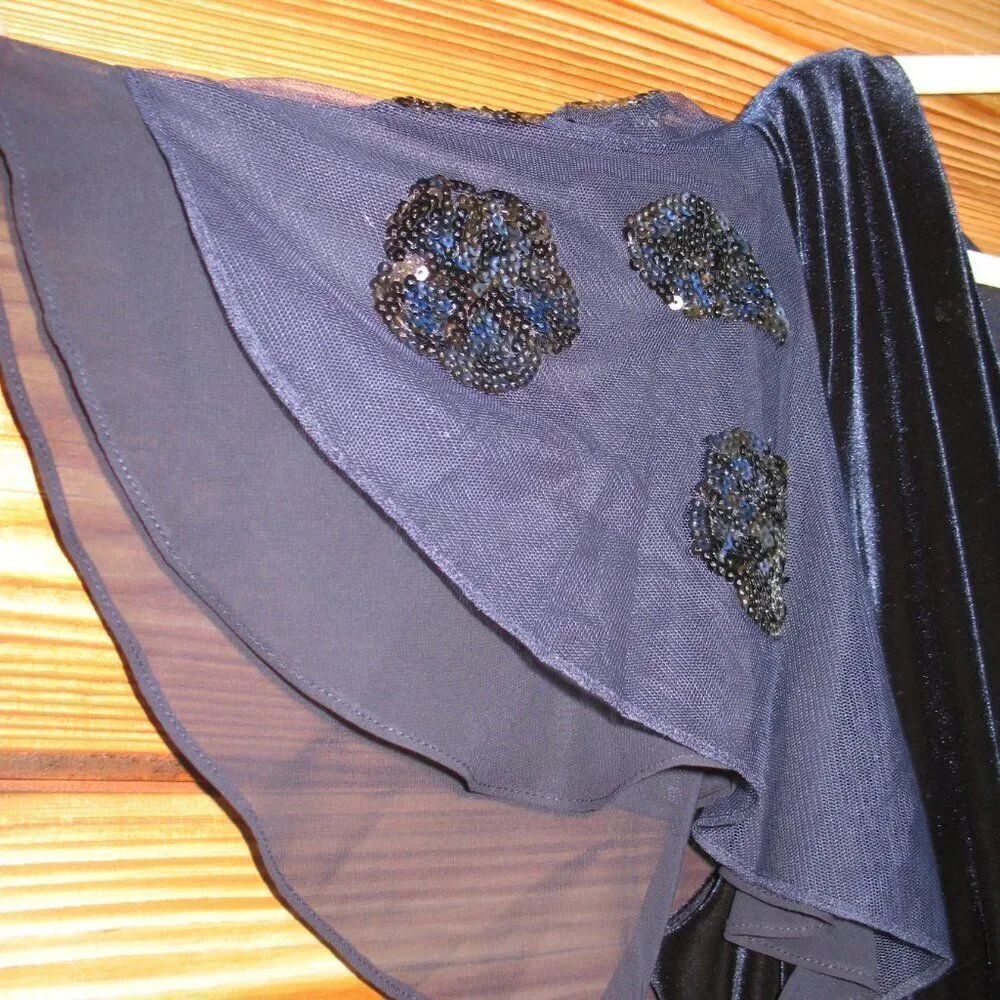 NWT Betsy & Adam PLUS "CAROLINA" LONG VELVET V-NECK SEQUIN SLEEVE DRESS Navy - Picture 9 of 13